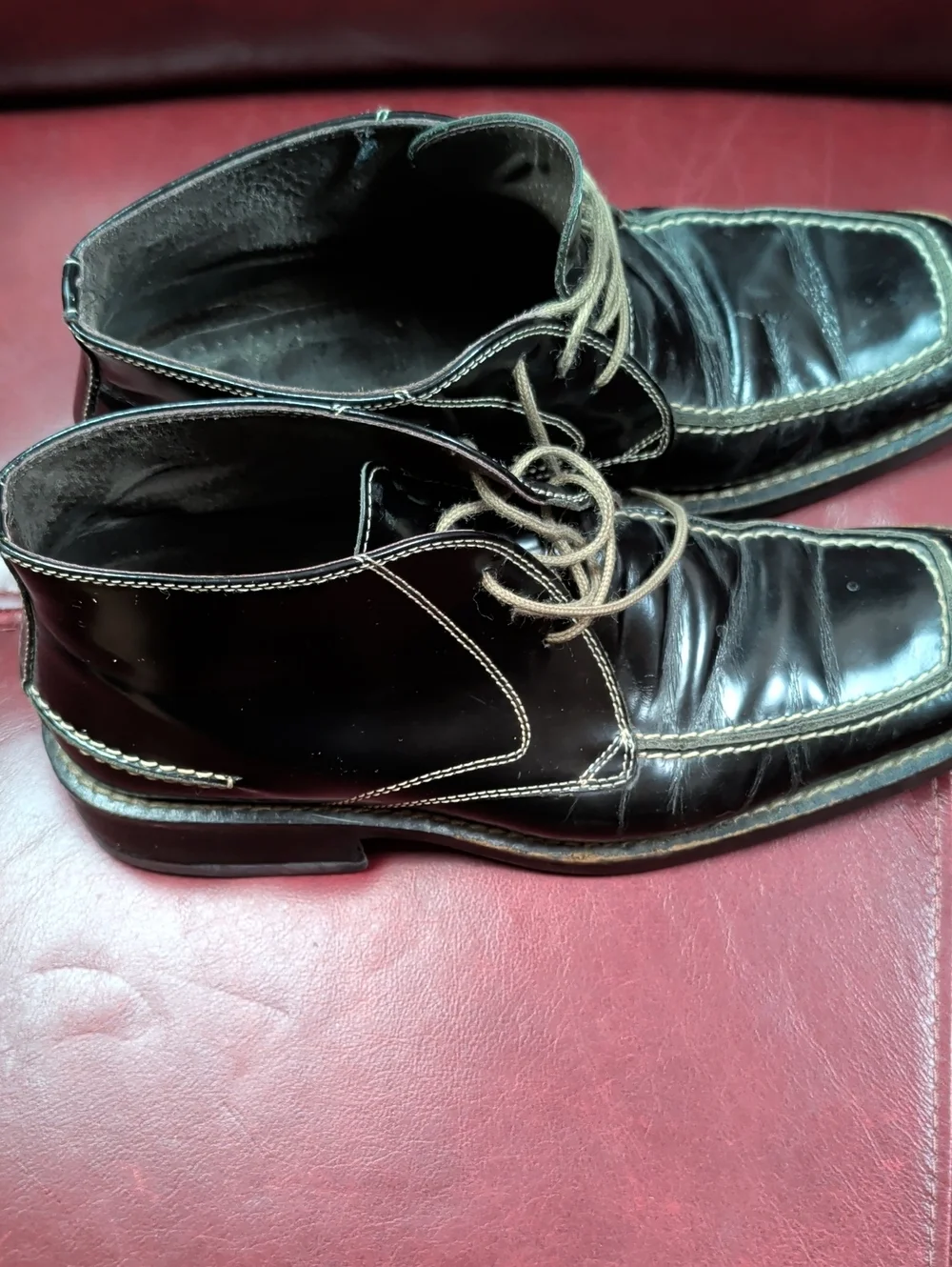 San Marina Paris Black Leather Lace Up Dress Shoes Loafers Square Toe Men's 40 - Picture 2 of 10